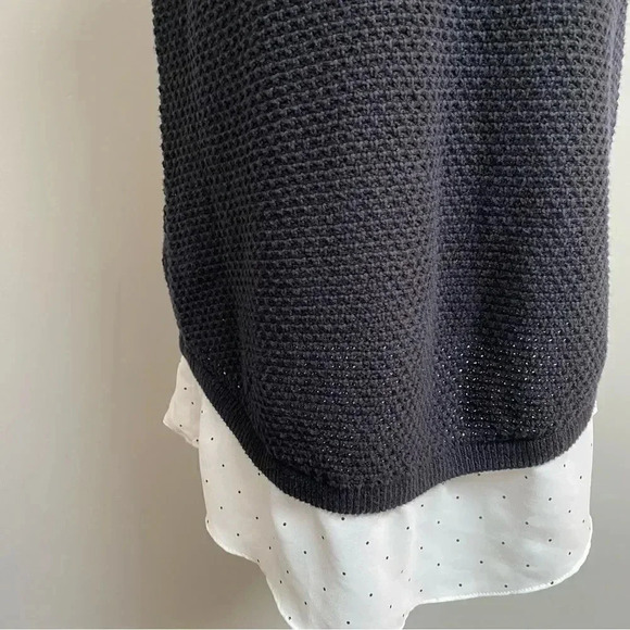 LOFT Mixed Media Knit Shell Top Black Sleeveless Vest with Polka Dot Hem Size M - Picture 5 of 15